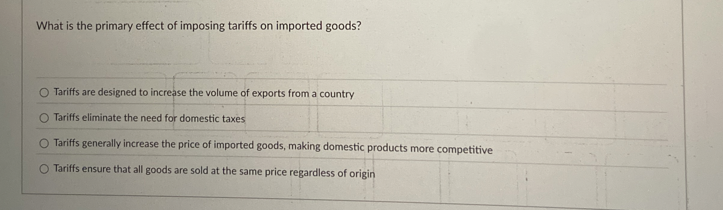 Solved What is the primary effect of imposing tariffs on