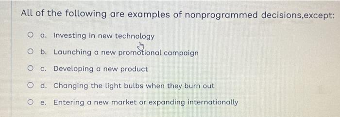 Solved All of the following are examples of nonprogrammed | Chegg.com