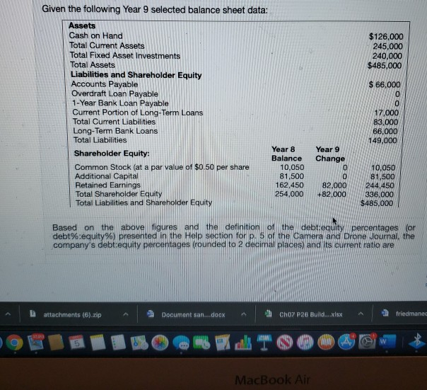 Given The Following Year 9 Selected Balance Sheet Data Given the following Year 9 selected balance sheet | Chegg.com