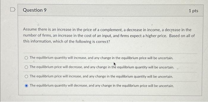 Solved D Question 9 1 pts Assume there is an increase in the | Chegg.com