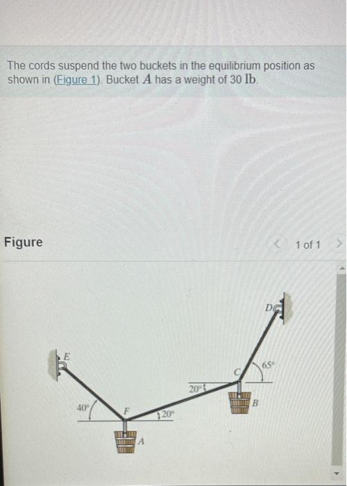 Solved The cords suspend the two buckets in the equilibrium