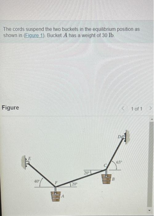 Solved The Cords Suspend The Two Buckets In The Equilibrium | Chegg.com