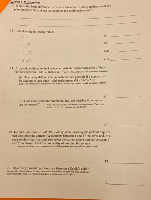 Solved Section 44: Counting 16. What is the basic difference | Chegg.com