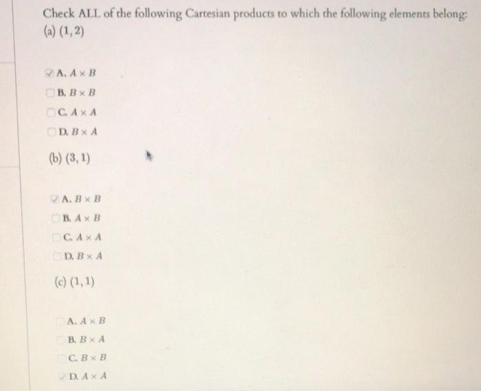 Solved Check ALL of the following Cartesian products to