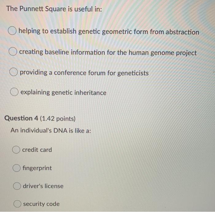 Solved The Punnett Square is useful in: O helping to | Chegg.com