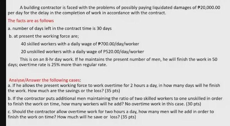 Solved A building contractor is faced with the problems of | Chegg.com