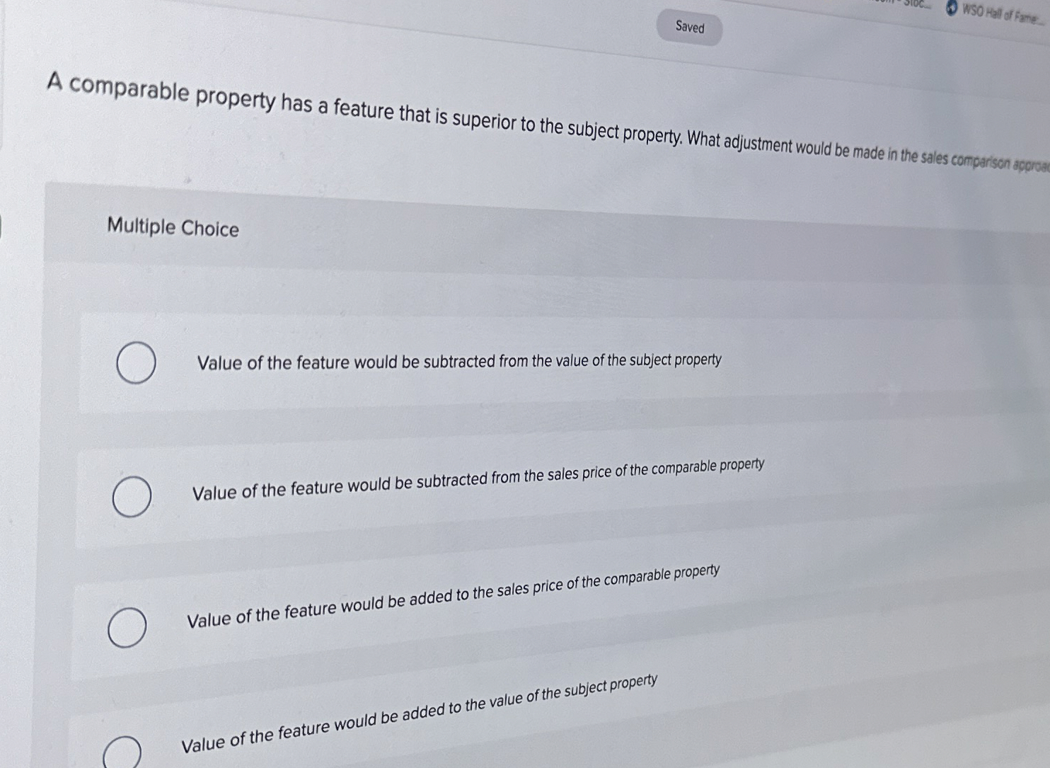 Solved A comparable property has a feature that is superior | Chegg.com