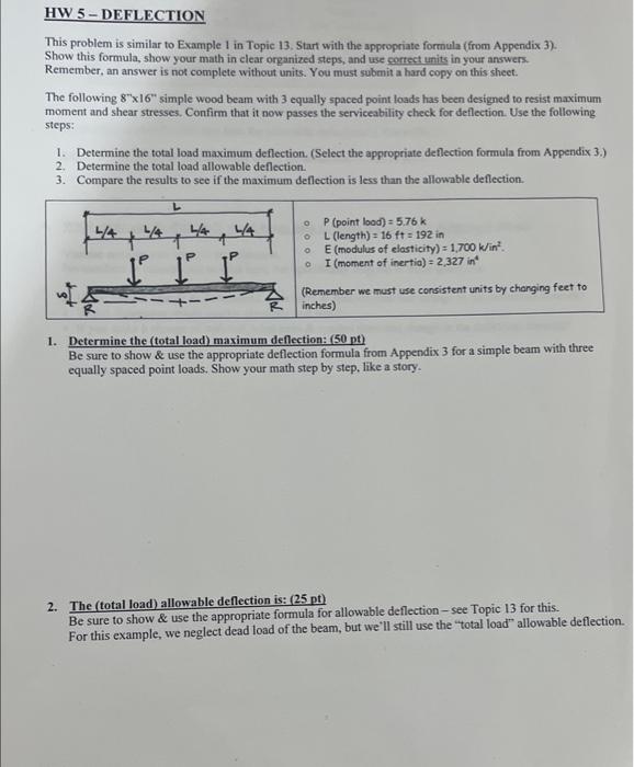 Solved HW 5 -DEFLECTION This problem is similar to Example 1