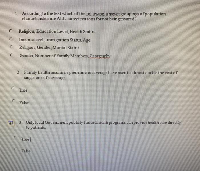 1. According to the text which of the following answer groupings of population characteristics are ALL correct reasons for no