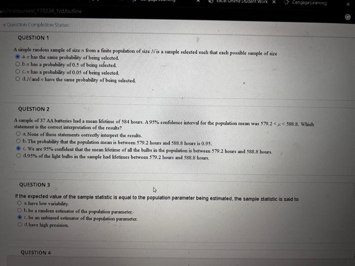 Solved A simple random sample of size n from a finite | Chegg.com