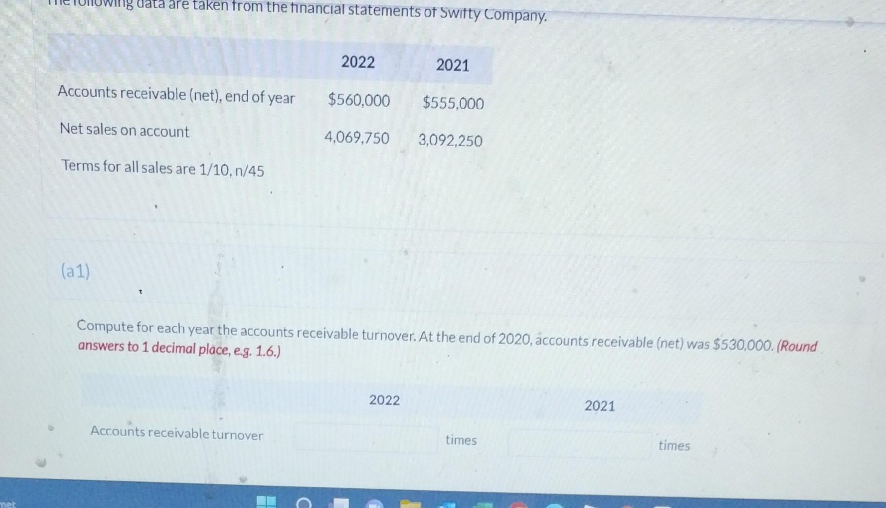 Solved (a1) Compute For Each Year The Accounts Receivable | Chegg.com