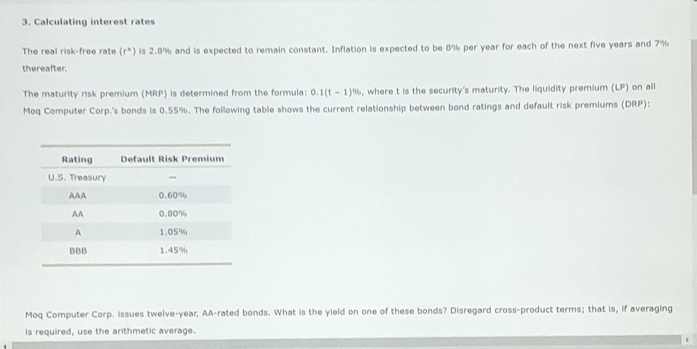 Solved 3. Calculating interest rates The real risk-free rate | Chegg.com