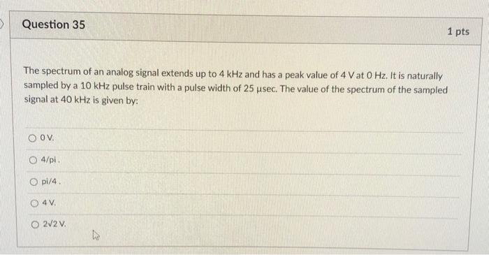 Solved > Question 35 1 pts The spectrum of an analog signal | Chegg.com