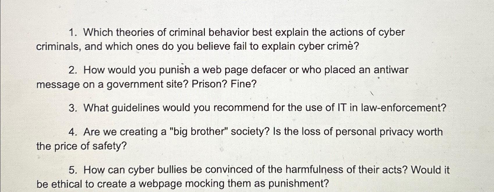 Solved Which Theories Of Criminal Behavior Best Explain The | Chegg.com