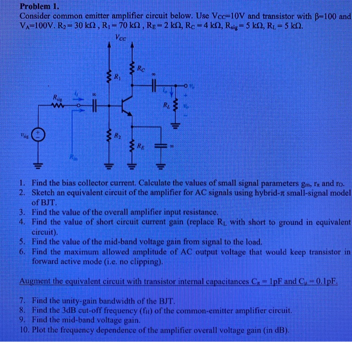 Solved Problem 1. Consider Common Emitter Amplifier Circuit | Chegg.com