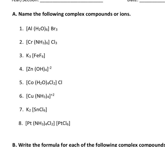 Solved A. Name the following complex compounds or ions. 1. | Chegg.com
