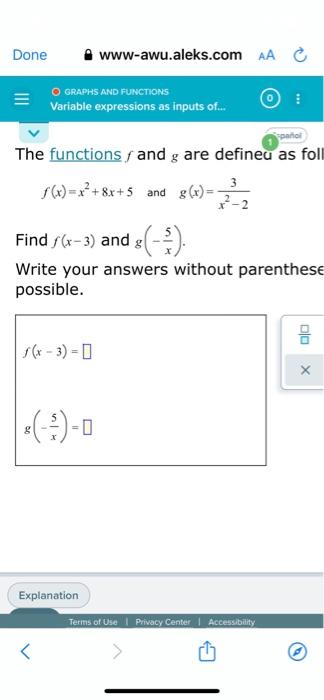 Solved Done www-awu.aleks.com AAC GRAPHS AND FUNCTIONS | Chegg.com