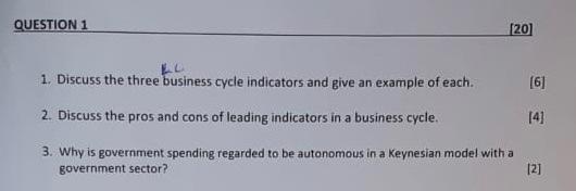 Solved 1. Discuss The Three Business Cycle Indicators And | Chegg.com