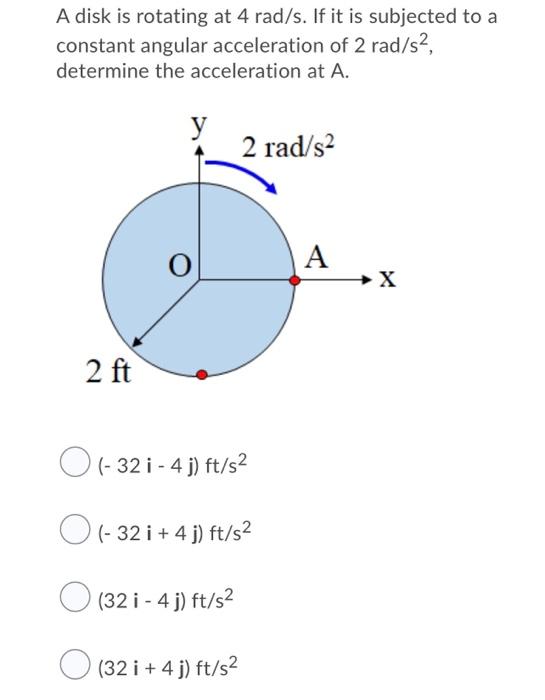 Solved A Disk Is Rotating At 4 Rad s If It Is Subjected To Chegg