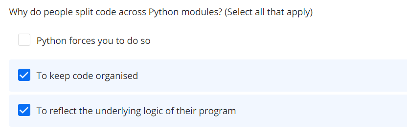 Solved Why do people split code across Python modules? | Chegg.com