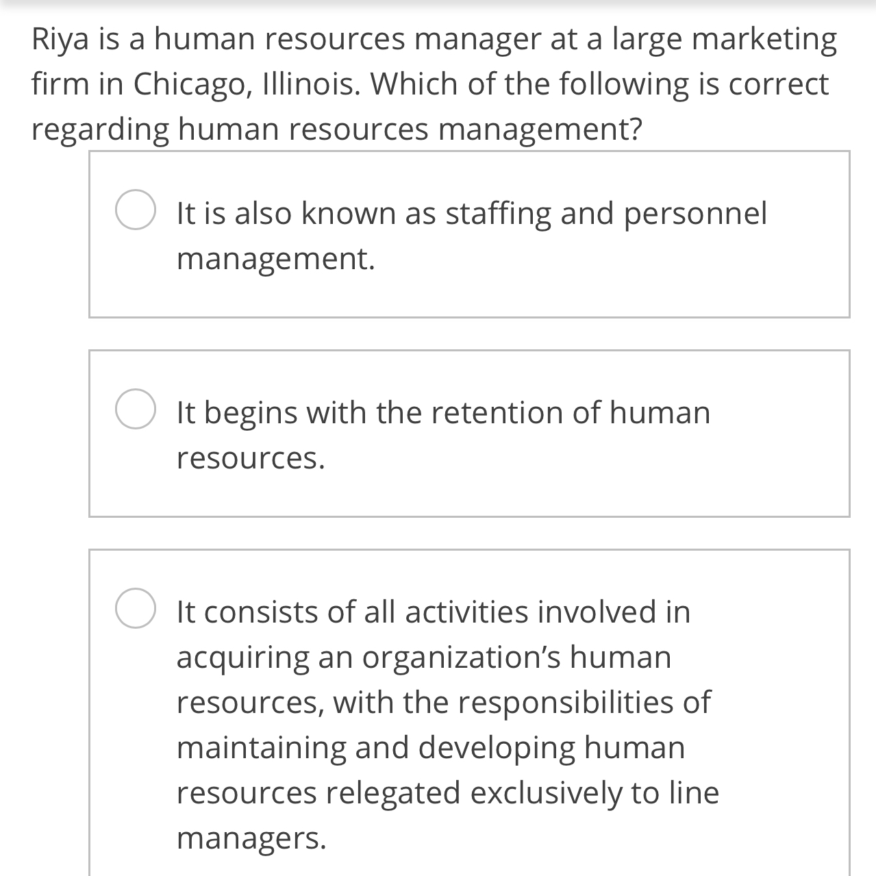 Solved Riya is a human resources manager at a large | Chegg.com