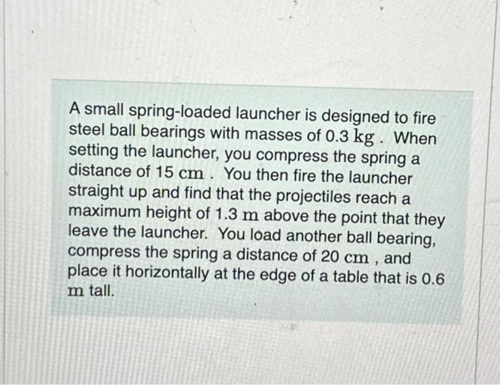 Solved A small springloaded launcher is designed to fire