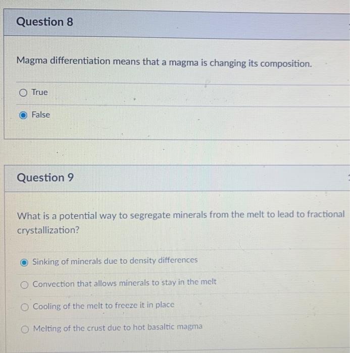Solved Question 8 Magma differentiation means that a magma | Chegg.com