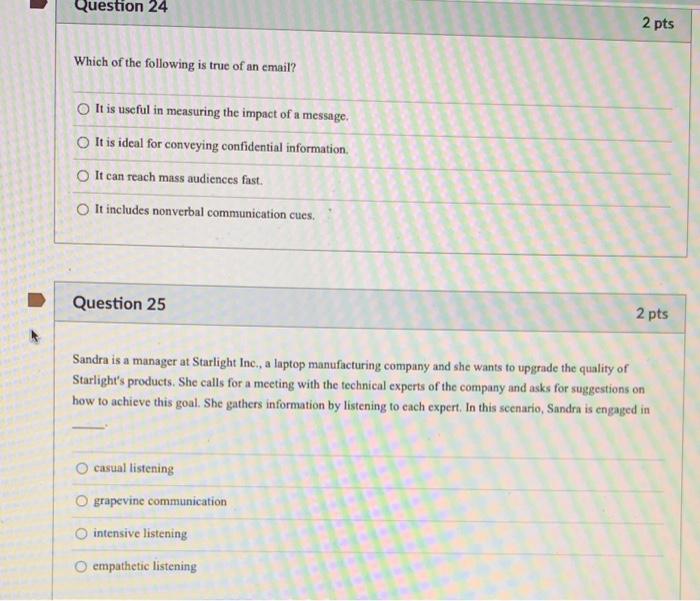 Solved Question Pts Which Of The Following Is True Of Chegg Com