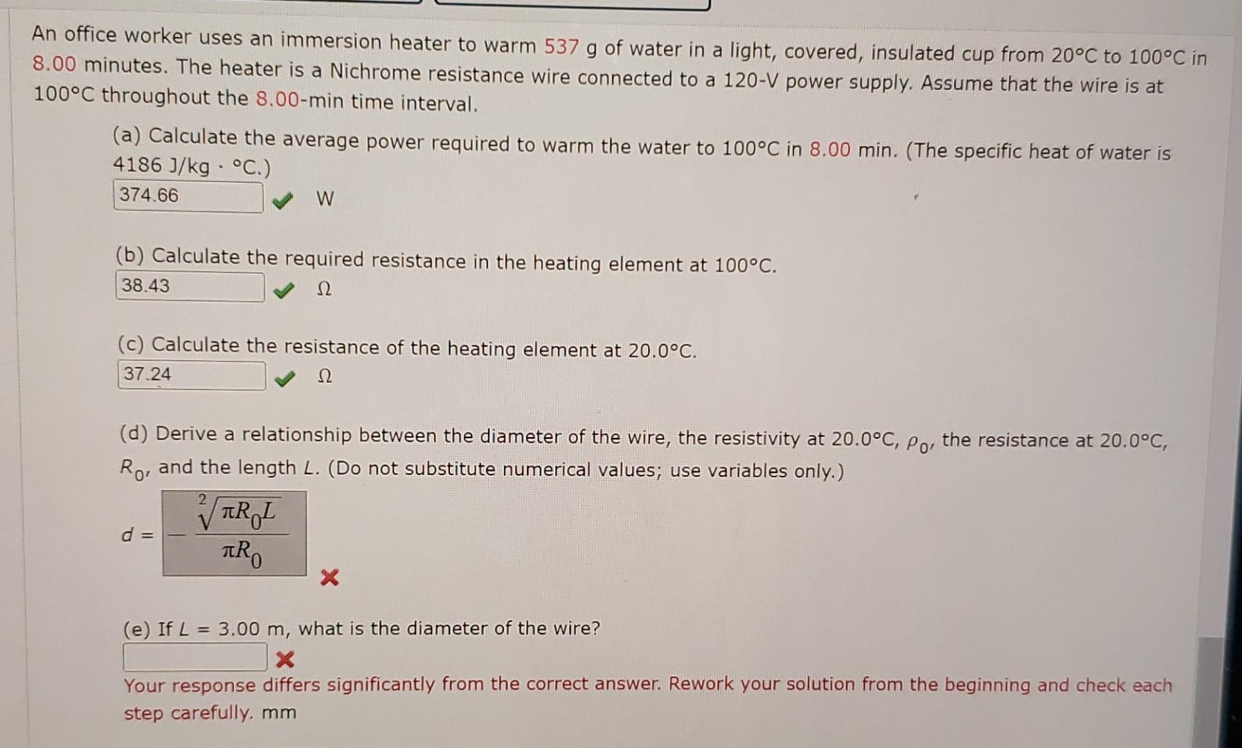 Solved An office worker uses an immersion heater to warm 537
