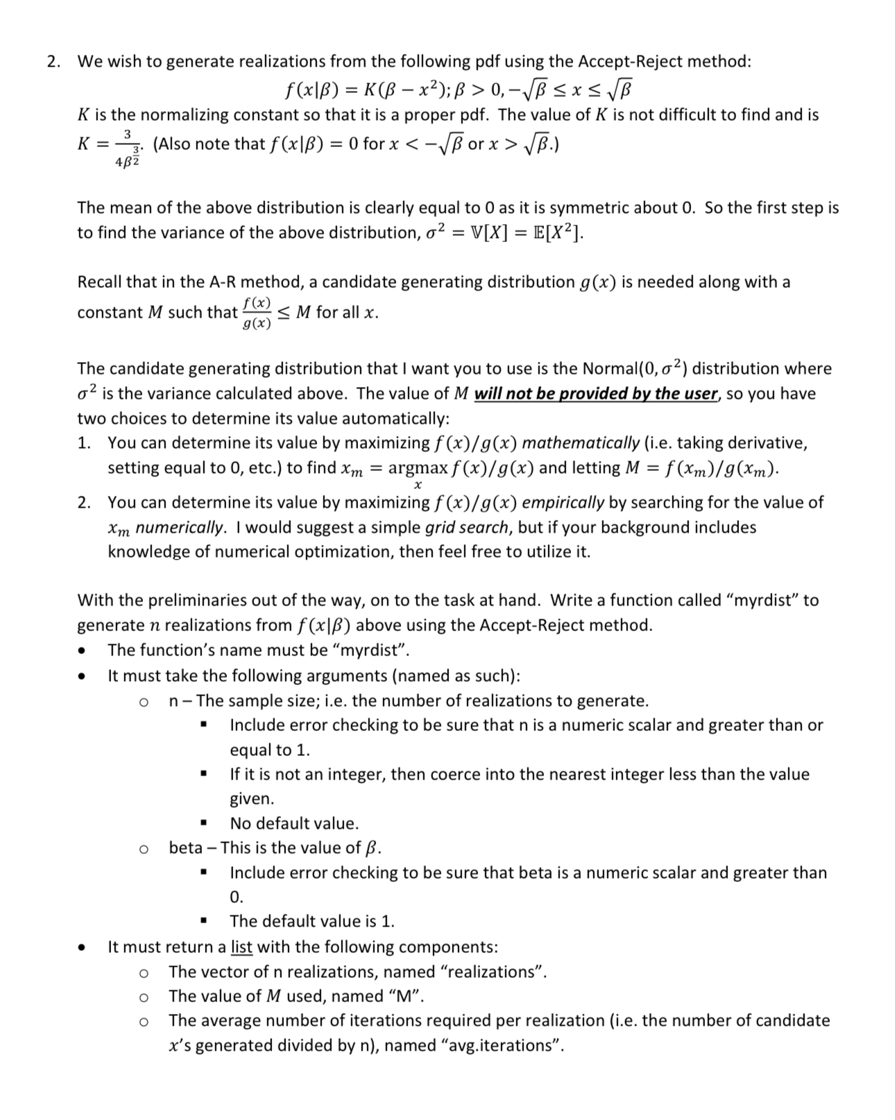 Solved We wish to generate realizations from the following | Chegg.com
