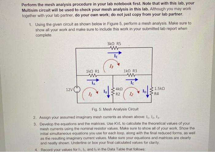 Solved Perform the mesh analysis procedure in your lab | Chegg.com