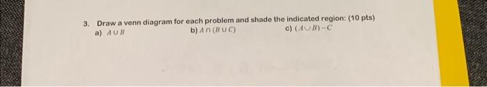 Solved 3. Draw a venn diagram for each problem and shade the | Chegg.com