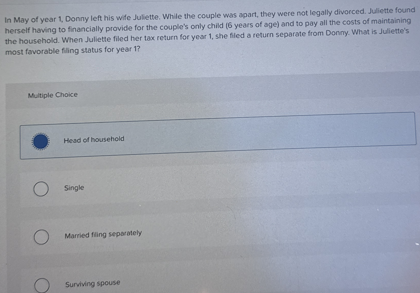 Solved In May of year 1, ﻿Donny left his wife Juliette. | Chegg.com