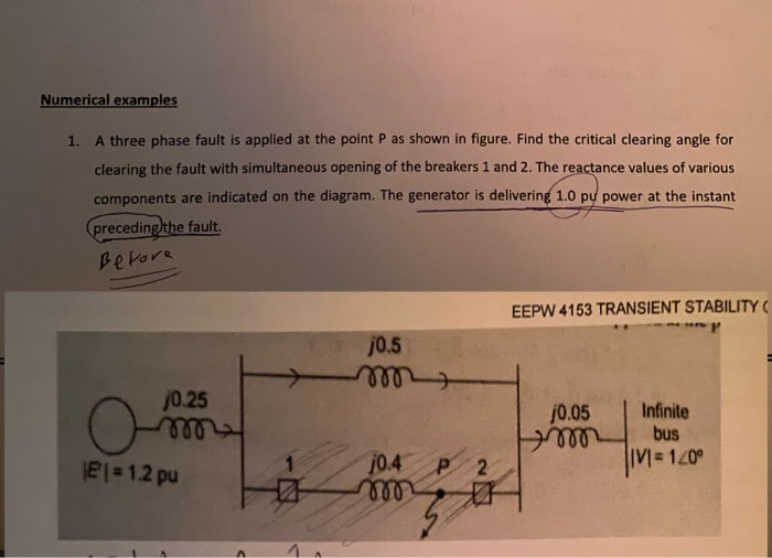 Solved Numerical examples 1. A three phase fault is applied | Chegg.com