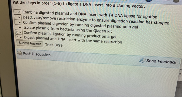 Solved Put the steps in order (1-6) to ligate a DNA insert | Chegg.com