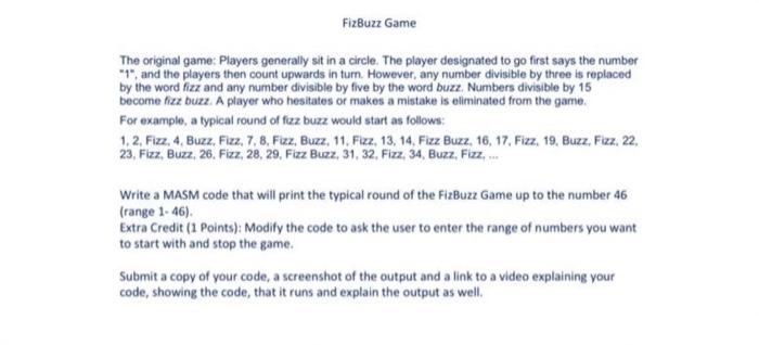 Solved FizBuzz Game The original game: Players generally sit | Chegg.com