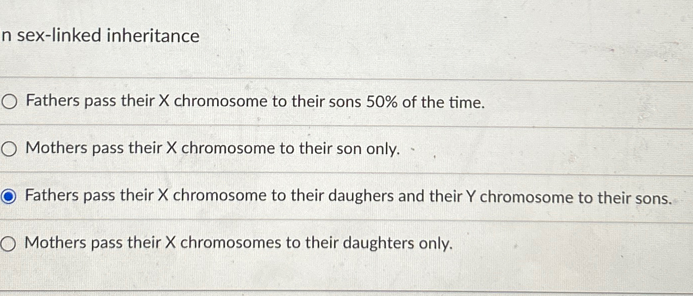 Solved n sex-linked inheritanceFathers pass their X | Chegg.com