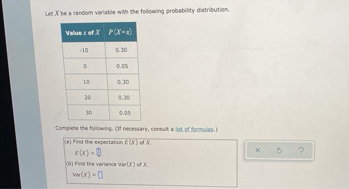 Solved Let X be a random variable with the following | Chegg.com