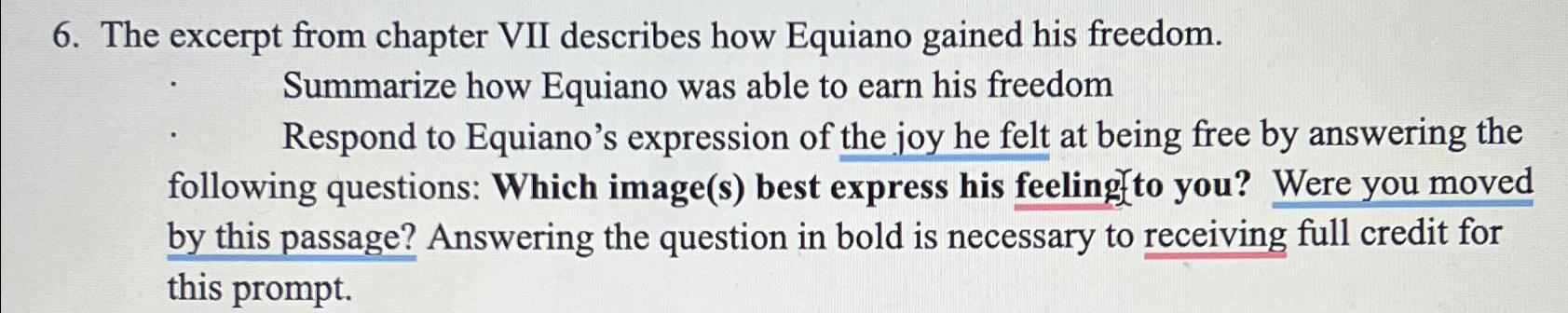 Solved The excerpt from chapter VII describes how Equiano | Chegg.com