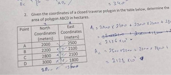 Solved 2. Given the coordinates of a closed traverse polygon | Chegg.com