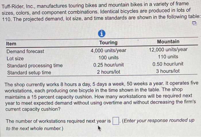 Solved Tuff-Rider, Inc., Manufactures Touring Bikes And | Chegg.com