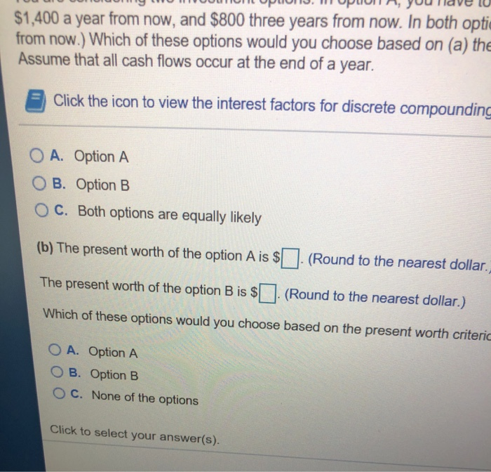 Solved You are considering two investment options. In option | Chegg.com