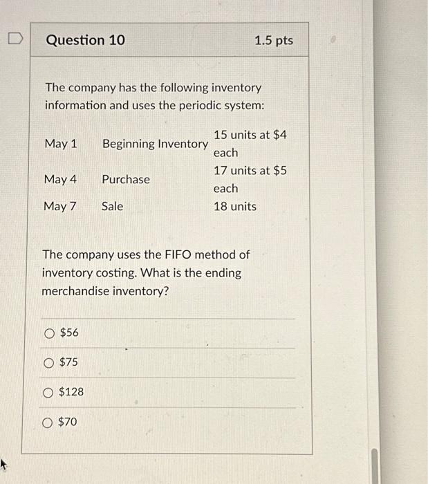 Solved The Company Has The Following Inventory Information | Chegg.com