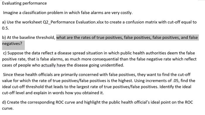 Evaluating performance Imagine a classification | Chegg.com