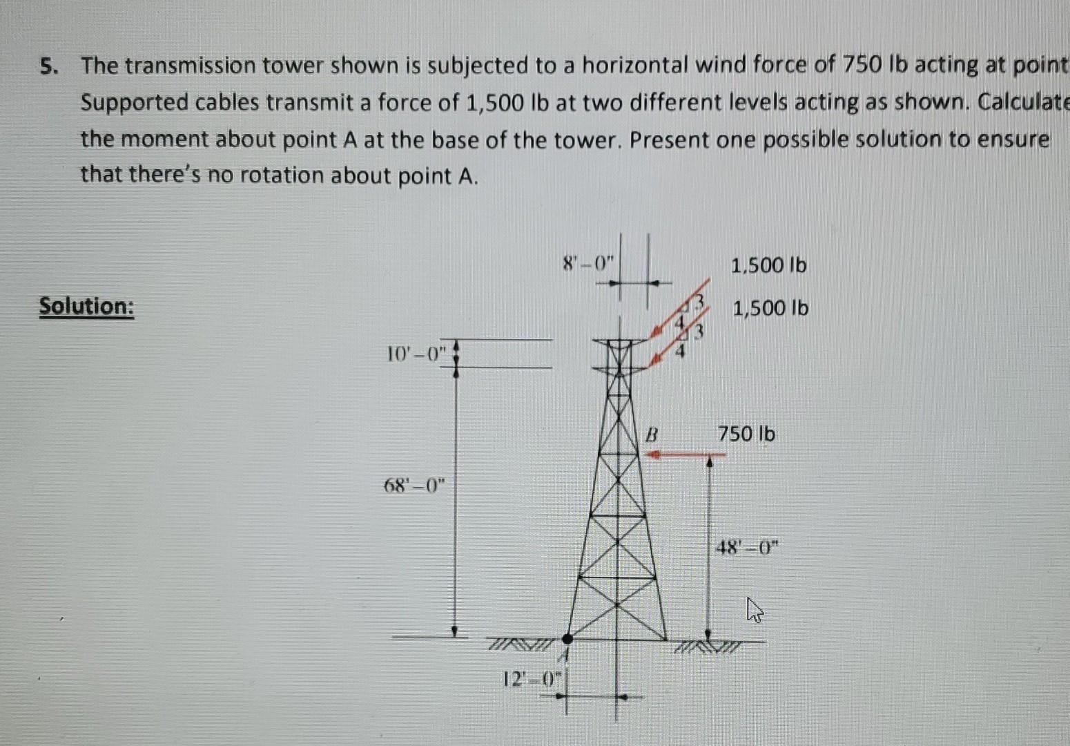 Solved 5. The transmission tower shown is subjected to a | Chegg.com
