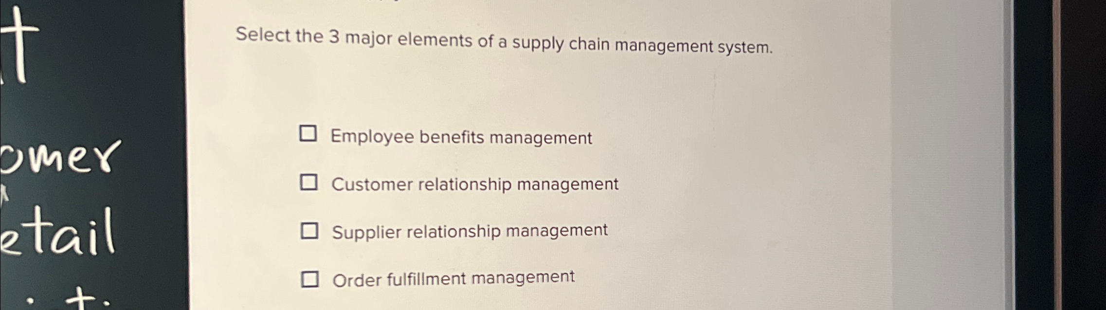 Solved Select the 3 ﻿major elements of a supply chain | Chegg.com