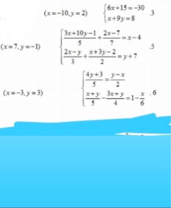 Solved 3 5 X 10 Y 2 X 15 30 X 9y 8 3x 109 1 27 7 Chegg Com