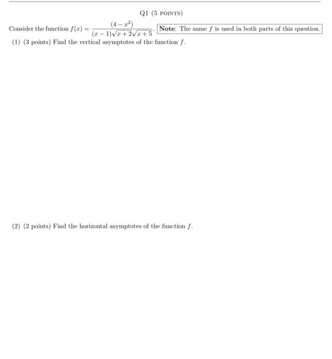 Solved Q1 (5 POINTS) Consider the function f(x) = | Chegg.com