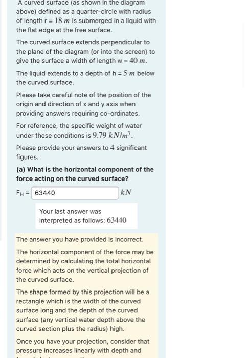 Solved Free Surface h 0 A curved surface (as shown in the | Chegg.com