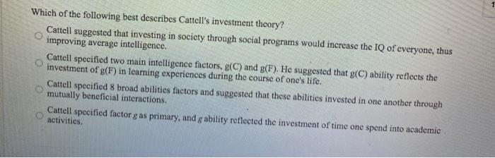 Solved Which of the following best describes Cattell's | Chegg.com